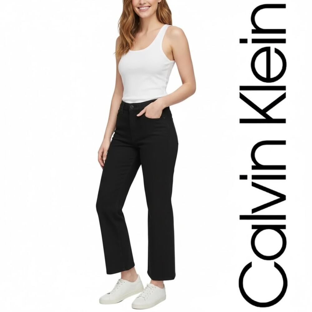 Calvin Klein Womens Inseam 29" Jet Black High Rise Mom Jeans Stretch NWT 14